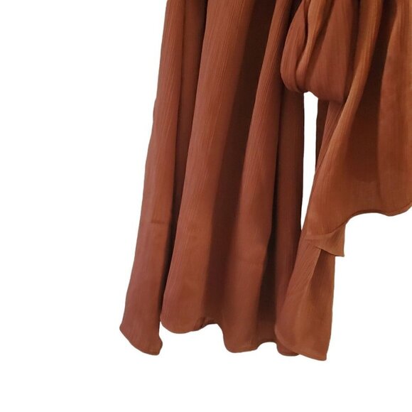 C/meo Collective Womens Mini Dress XXS Cognac Copper‎ Eminence Tie Waist Draped - Picture 8 of 13